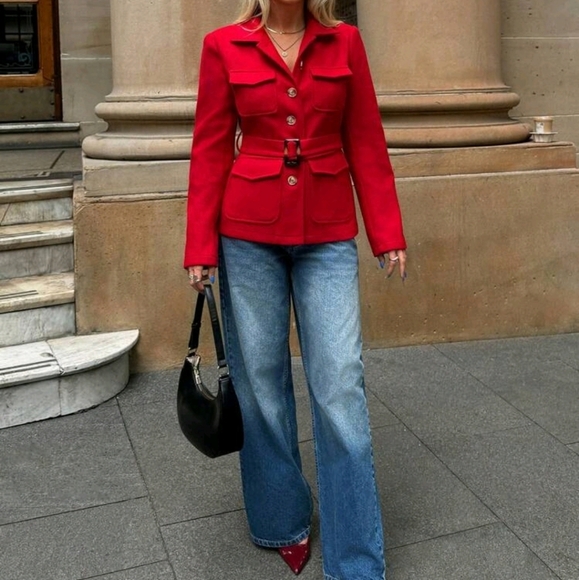 Fall&Winter Women Red Coat/Y2k/Classy Outfits/Red Long Sleeve Jacket - Picture 3 of 6